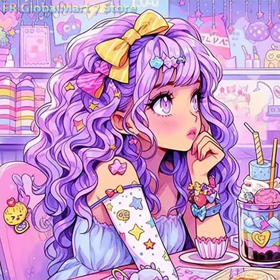 5D DIY Kawaii Pastel Anime Cha - đánh giá và giá Resin Art Purple